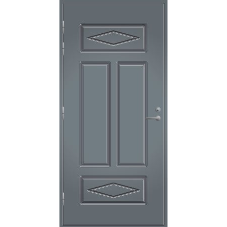 Pihla ulko-ovi UO122. Harmaa. Kuviouritus. Umpiovi. U-arvo 0,78 W/m2K. Moduulimitta 09x21